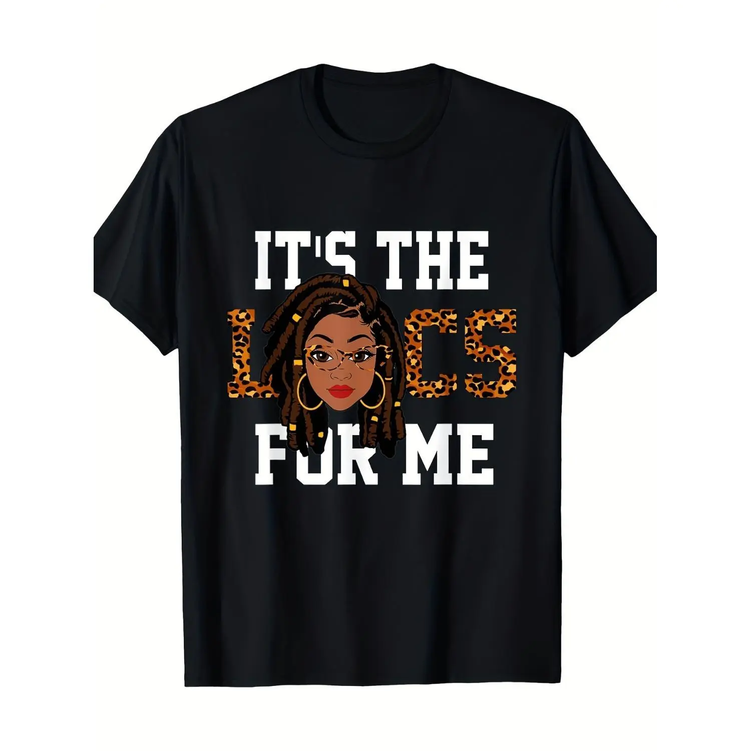 Women's Short-Sleeve Round Neck Dreadlock Graphic T-Shirt - Leopard Print, Afro Pride, Retro Relaxed Fit, Unisex Streetwear, Afrocentric Graphic Clothing, Casual Top Gift