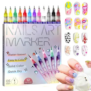 12 Color Nail Art Pens, 0.5 MM Nail Polish Pens Set,Drawing Painting Acrylic Painted Pen Kit, Waterproof and Quick-drying Nail for DIY Nails Art Design Manicure Tools