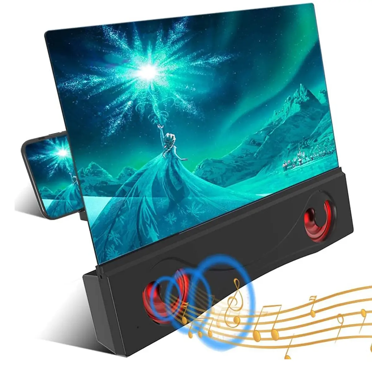 Portable 12" Phone Screen Amplifier with Stereo Sound. 3D HD Video Projector Holder for Smartphones. Watch Movies & Game Anywhere. Easy Setup. Ideal Gift.