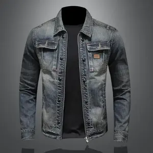 Vintage Denim Jacket With Zip Stand Up Cotton Slim Fit Denim Coat Jeans Jacket Classic Hip Hop Varsity Jacket Winter Jacket Men Menswear Sleeve