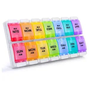 AM PM Weekly 7 Day Colorful Pill Organizer Healthcare Aid Plastic Medicine