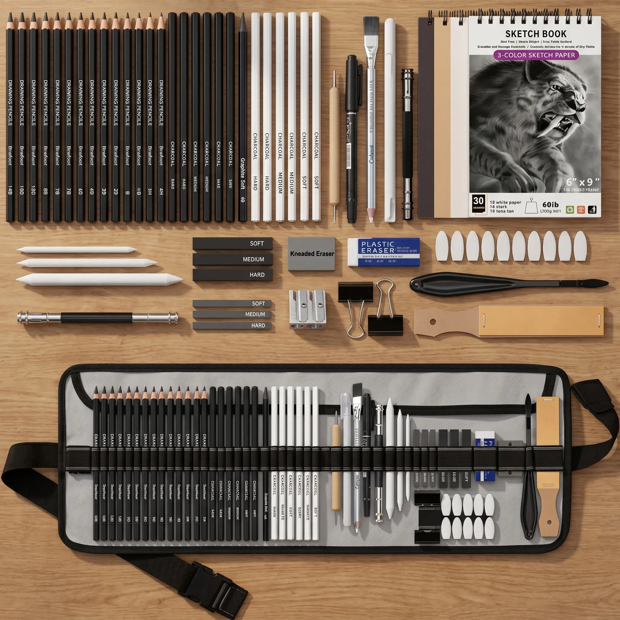 60-Piece Sketch Pencils for Drawing Set | Drawing Pencils for Sketching, Shading, Charcoal Art Supplies for Kids, Teens, Adults, Art Students, Beginners & Pro Artists.
