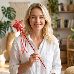 5-Pack Fairy Star Wands with Ribbons, Shiny Princess Party Gifts, Birthday Decoration Accessories for Kids and Girls