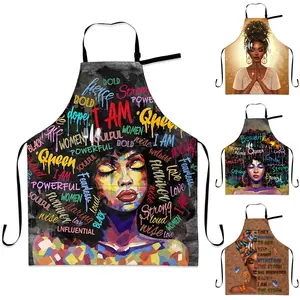 Black Woman Apron With Pockets African American Art Aprons Black Girl Apron For Cooking Adjustable Neck Chef Bbq Gardening Home Waterproof 33x28in