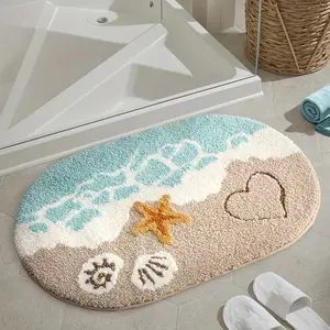 Beach & Starfish Pattern Bath Mat, Non-slip Soft Absorbent Bathroom Mat, Comfortable Bath Mat for Bathroom, Shower Room, Bedroom, Home Decor, Bathroom Decorative Mat