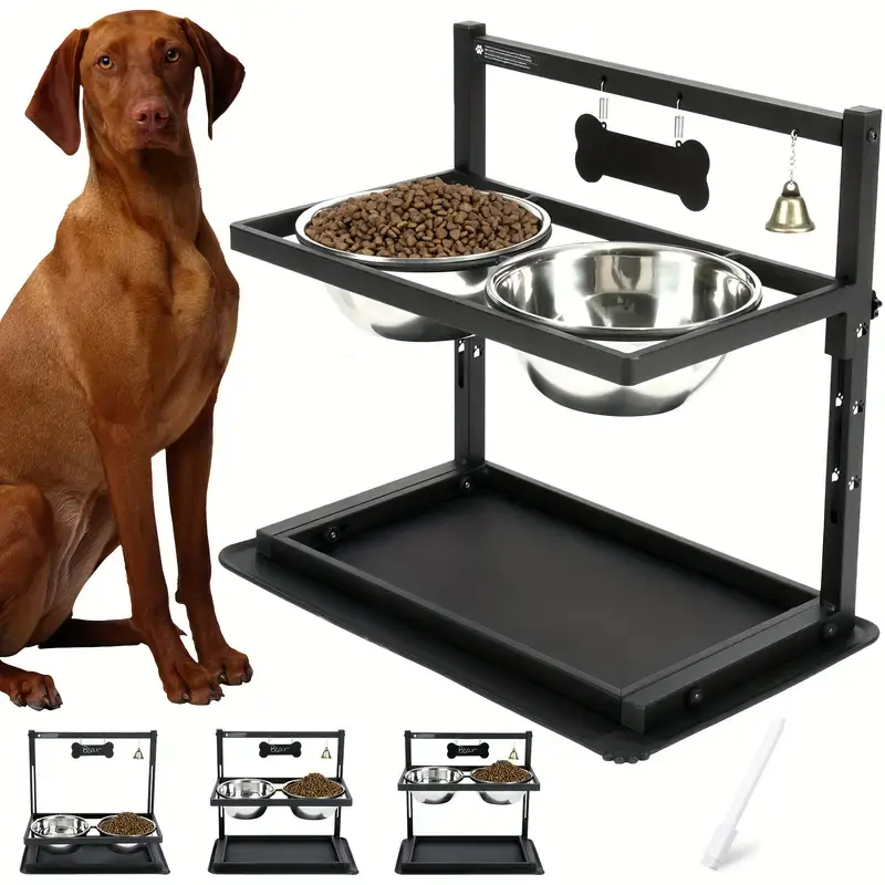Height increasing dog bowl suitable for small and medium-sized dogs and cats - adjustable height cat and dog bowl rack, equipped with two stainless steel food bowls - very suitable for small and medium-sized Elevated Feeding Bowl Elevated Feeding Bowl