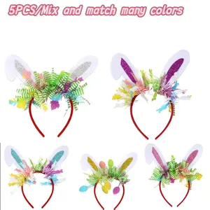 5-Piece Multi-Color Mixed Easter Bunny Ear Hairbands, Perfect for Theme Parties & Holiday Photoshoots, Ideal Parent-Child Activities & Gifts