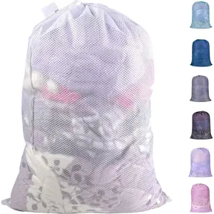 Heavy Duty  Mesh Laundry Bags with Drawstring Closure and ID Tag, Large Laundry Hamper Liner, Washable Laundry Essentials for College, Travel, , Dorms (24"x 36"| 1 Pack) - White