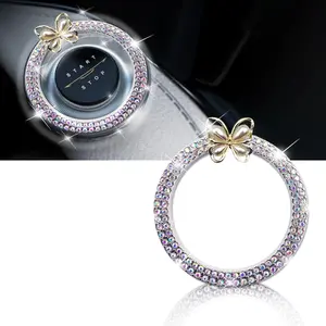 Cat Opal Butterfly Crystal Double Engine Start Ring Decals  Car Push Button Cover/sticker Key Ignition Knob Bling Interior Accessories For Women Colorful