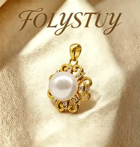 [22mm Flower Pendant]【FOLYSTUY YNK04 】White Jade Pearl Flower Pendant Female Rhinestone Pendant with Thanksgiving Design