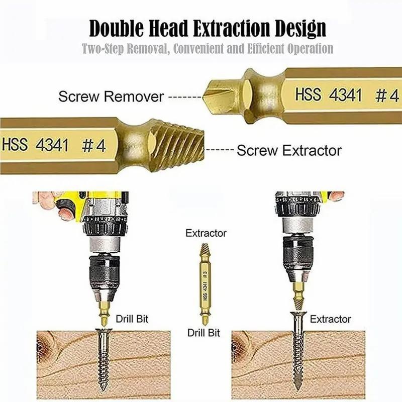 Stripped Broken Screw Remover,6 Counts Set Easy Out Bolt Extractor, Damaged Screw Extractor Set,Double Head Extraction Design Extractor Head,Household Repair Tools, Power Tool Accessories, Screwdriver Bit Clip
