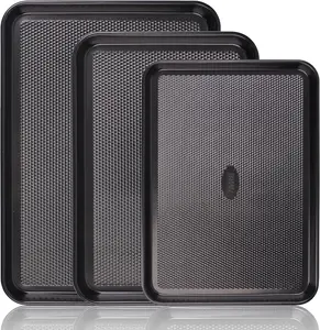 3-Piece Baking Sheet Pan Set for Oven | Nonstick Cookie Sheets with Diamond Texture Airflow | Extra Thick 0.6mm Bake Trays, PFOA/PFOS/PTFE/PFAS Free