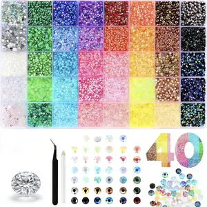 DIY Diamond Rhinestone  Bedazzling  – 40 Grids, 32000 pcs 3mm  Rhinestones, Including Tweezers, Pickup Pen & Bonus Tools, suitable for handicrafts,  nail art and other occasions . Kit Multicolor Flatback  Resin Jelly Crystal Bead DIY Kit bedazzled