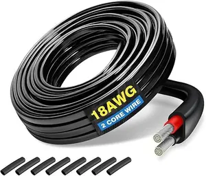18 Gauge 2 Conductor Electrical Wire, 20m Stranded Tinned Copper Cable, 18 AWG Stranded PVC Cord, 12V Low Voltage/Tinned Copper/Flexible Cable for Automotive Wiring, Lamp Cord, Marine Cable (66FT)