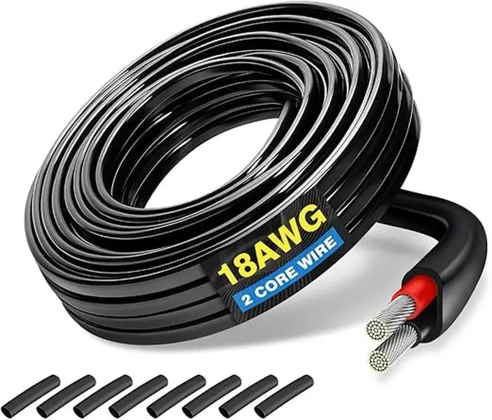 18 Gauge 2 Conductor Electrical Wire, 20m Stranded Tinned Copper Cable, 18 AWG Stranded PVC Cord, 12V Low Voltage/Tinned Copper/Flexible Cable for Automotive Wiring, Lamp Cord, Marine Cable (66FT)