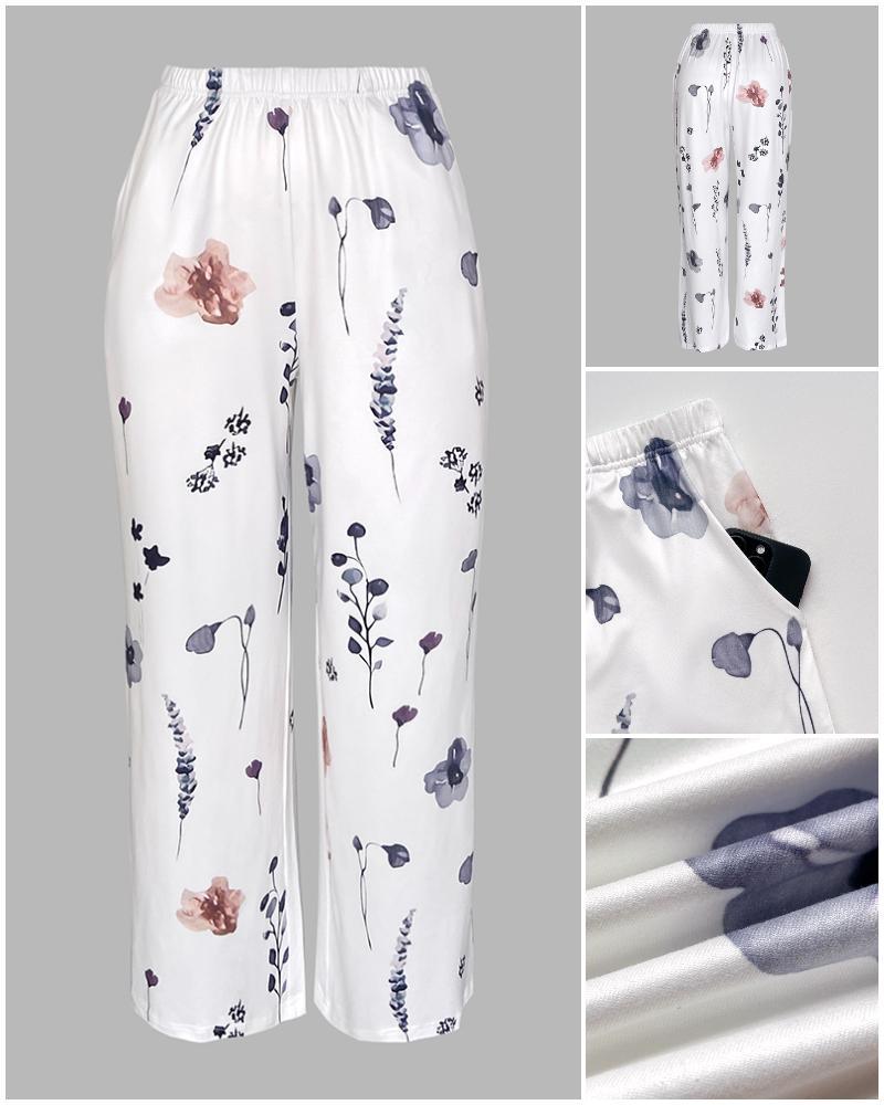 ChicMe Women's Floral Print Round Neck Long Sleeve Top and Casual Floral Pants Sets With Pockets ChicMe Women's Floral Print Round Neck Long Sleeve Top and Casual Floral Pants Sets With Pockets