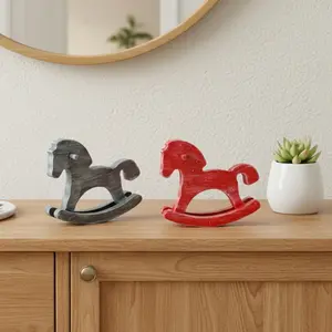 Wooden Rocking Horse Decorative Model, Small Size, Home Bedroom Study Office Desk Ornament, Wooden Craft Item, Perfect for Decoration