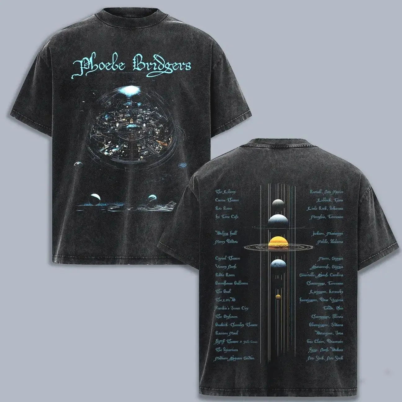 Phoebe Bridgers Celestial Vintage Washed T-Shirt, Indie Folk Space Graphic Tee, Retro Cosmic Artwork Shirt, Double Sided Alternative Music Fan Tee, Oversized Unisex Concert Merch Gift, Soft Cotton Streetwear Top GBM
