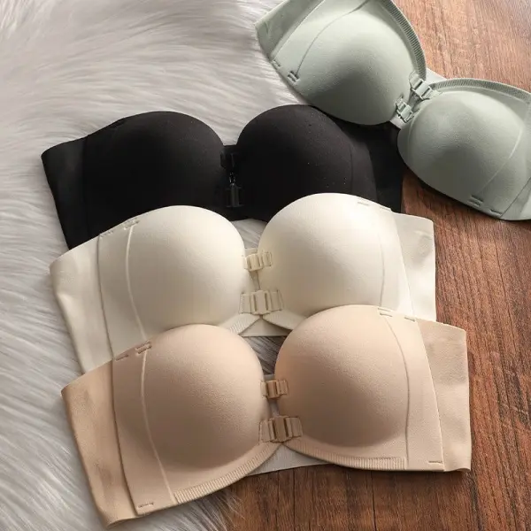 Women‘s Strapless Push-Up Bra | Front Double Buckle Adhesive Bra for Small Bust | Invisible Lift & Round Shape | Non-Slip Backless Stick-On Bra for Wedding, Prom, Backless Dress