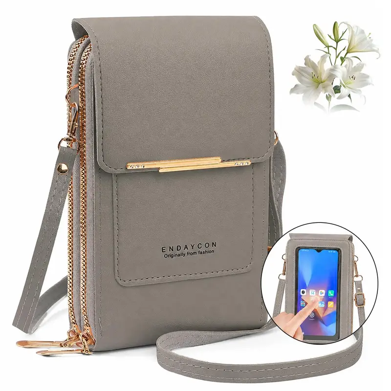 Women's Plain PU Leather Crossbody Bag - Purses for Women with Adjustable Strap, Detachable Coin Pouch, Magnetic Closure, Secure Zipper, Touchscreen Window, Hands-Free Call Function, Ideal for Travel, Graduation Gifts