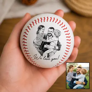 Personalized Family Photo Baseball Gift for Dad,Dad Gift Custom Engraved Portrait Baseball, We Love You Dad Keepsake from Kids