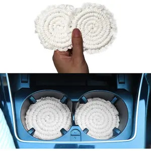 Boho  Coasters for Cup Holders, 2 count Cup Coasters for , Absorbent Macrame Drink Coaster, Cute Coaster Set for Table Office Desk, Beige