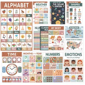 Educational Poster, 18pcs/set Modern Bohemian Educational Poster, Learning Poster, Visual Learning Tools, Classroom Supplies Charts, Homeschool and Classroom Decorations for Walls