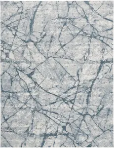212 MAIN 5x8 ft. Rectangle Area Rug - Abstract Print, Modern Blue Gray & Ivory Distressed Design, Stain-Resistant Machine-Woven Polypropylene Mix, Decorative Rugs for Home Decor & Living Room Decor