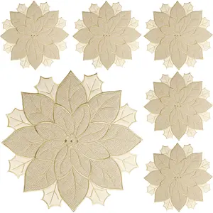 Christmas Placemats Set of 6 Christmas Decorations Indoor Round Christmas Placemats for Winter Holiday Party Kitchen Dinning Decorations