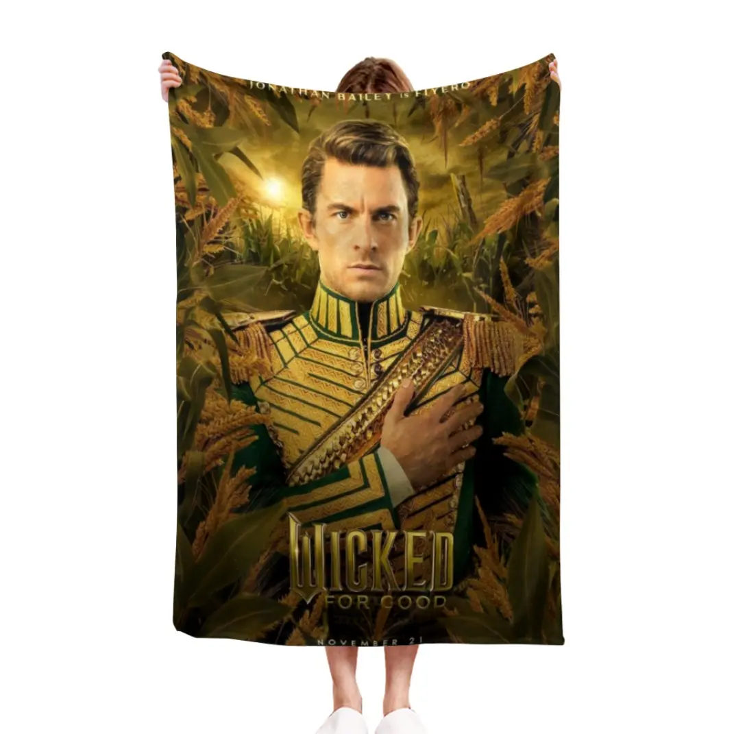 Wicked Fiyero Jonathan Bailey Fleece Flannel Blanket, Soft Cozy Emerald Bedding Throw for Sofa Bed & Couch, Witchy Broadway Musical Fan Gift, Plush Wizard Movie Blanket for Teens & Adults, Unique Christmas Birthday  Thin Blanket Dream Workshop
