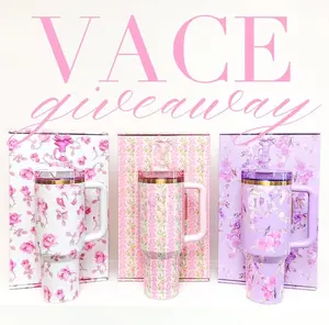 40oz Floral Tumbler with Handle & Straw, Insulated Stainless Steel Pink Aesthetic Travel Mug, Cute Large Capacity Water Cup for Daily Hydration, Picnic, Camping, Gift for Women