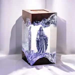 Virgin Mary Holy Mother Resin Diorama, Christian Religious Ornament, Handcrafted Spiritual Figurine, Sacred Desk Decor, Unique Gift for Mom & Dad
