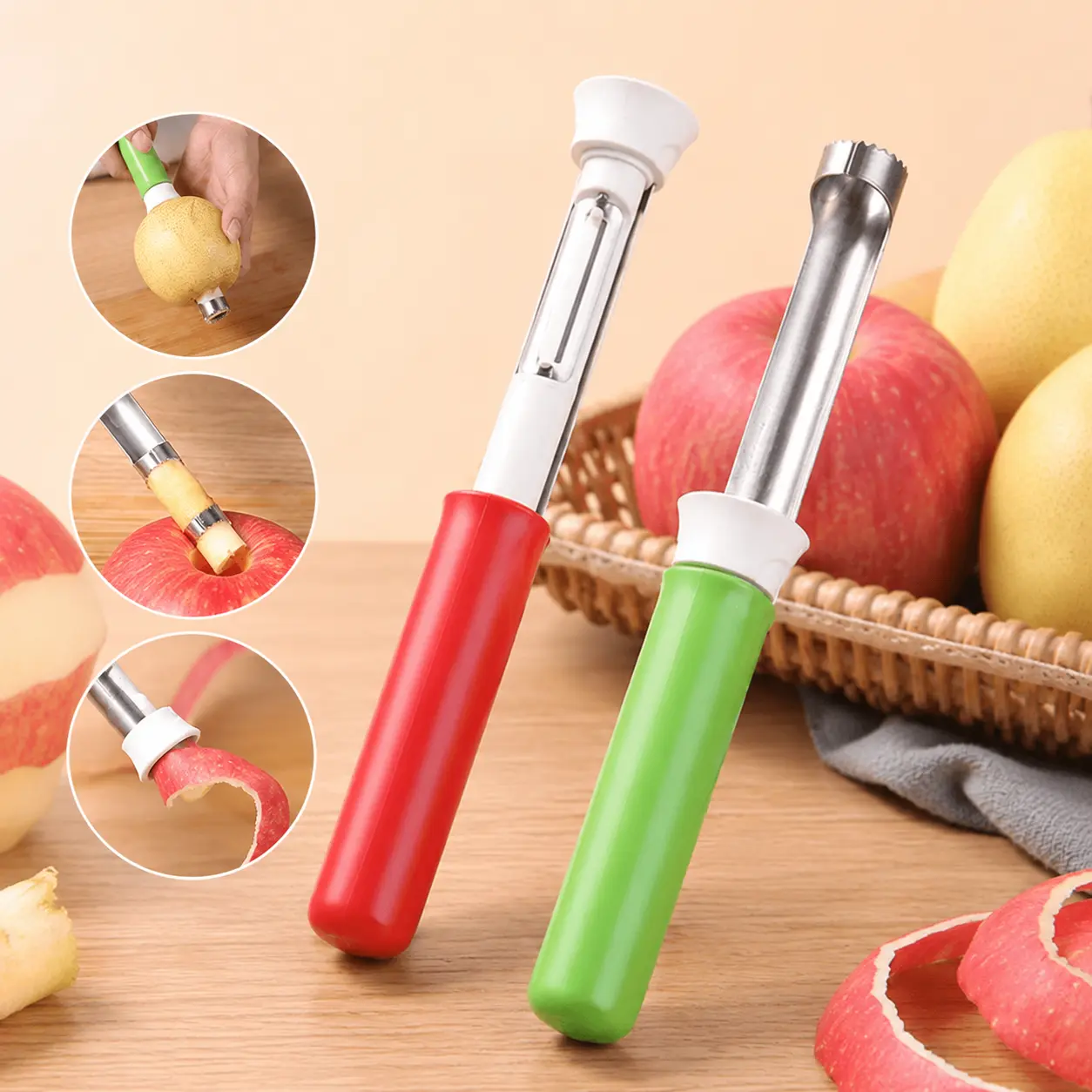 1 Count, Telescopic 2-in-1 Fruit Corer and Peeler, Stainless Steel Kitchen Tool for Peeling and Coring Apples, Pears and Peaches
