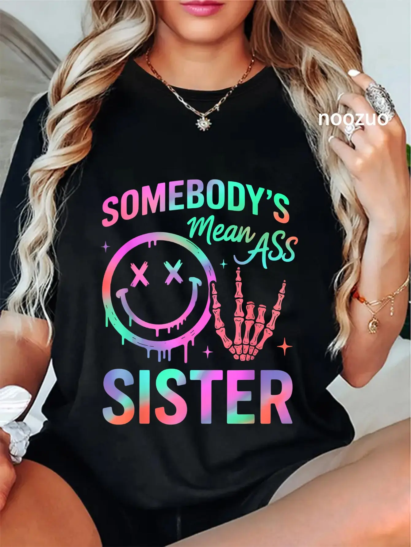 Women's 100% Cotton Short-Sleeve Round Neck T-Shirt - Everyday Casual Streetwear with Funny Sarcastic Sister Quote, Casual Fit Top, Graphic, Tshirt, Funny Quote