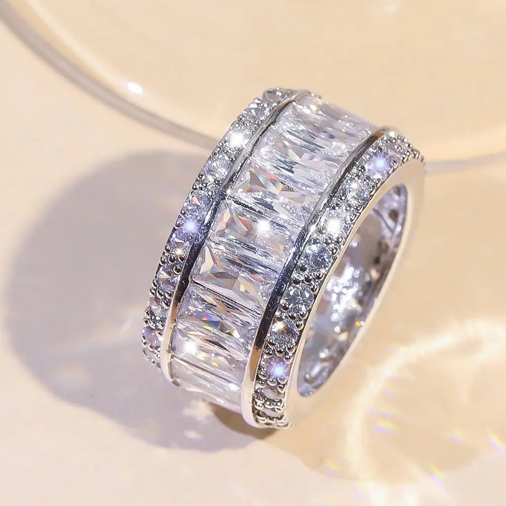 Chic Triple Row Ring for Women, Wide Pave Eternity Band with Baguette & Round CZ, Hypoallergenic Stacking Jewelry for Wedding or Daily Wear, Chic Gorgeous Jewelry, Jewelry Stack