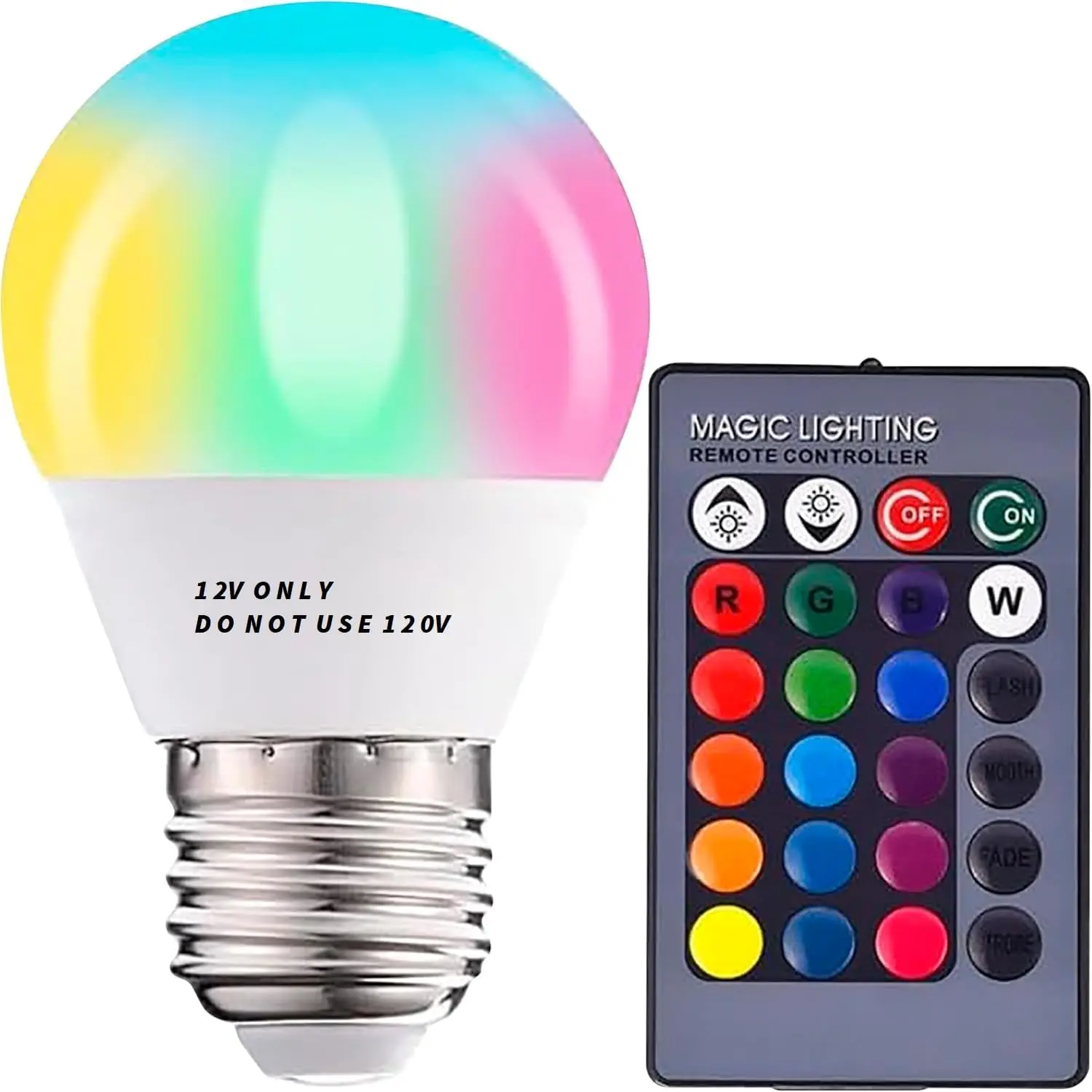 12V RGB Light Bulb E26, Color Changing LED with Remote,3W Low Voltage Bulb for RV, Off-Grid, Landscape Lighting (NOT 120V)