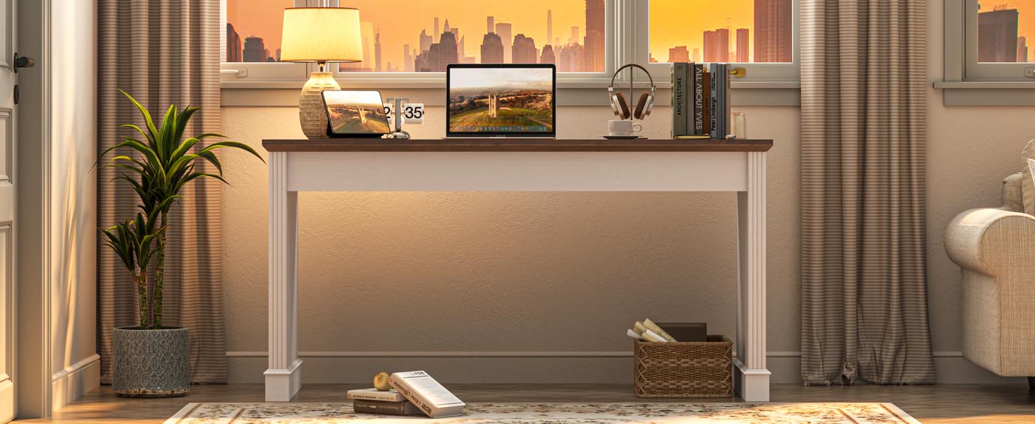 Vabches Farmhouse 59" Executive Simple Sturdy Computer Desk,Spacious Workstation for Home Office, Remote Work & Study,Pure Black