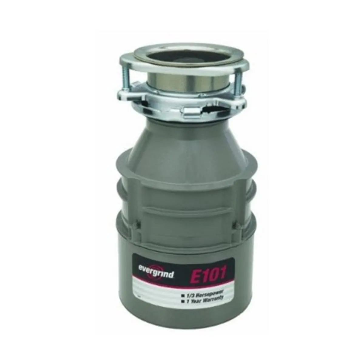 InSinkErator E101W-C Evergrind 0.33 HP Continuous Feed Food Waste Disposer, 6.375 in., Stainless Steel Enamel Motor, Overload-Safe, Waterborne Grey, with Power Cord, Cushioned Anti-Splash Baffle, Dishwasher Drain Connection, Exclusive Self-Service Wrench,