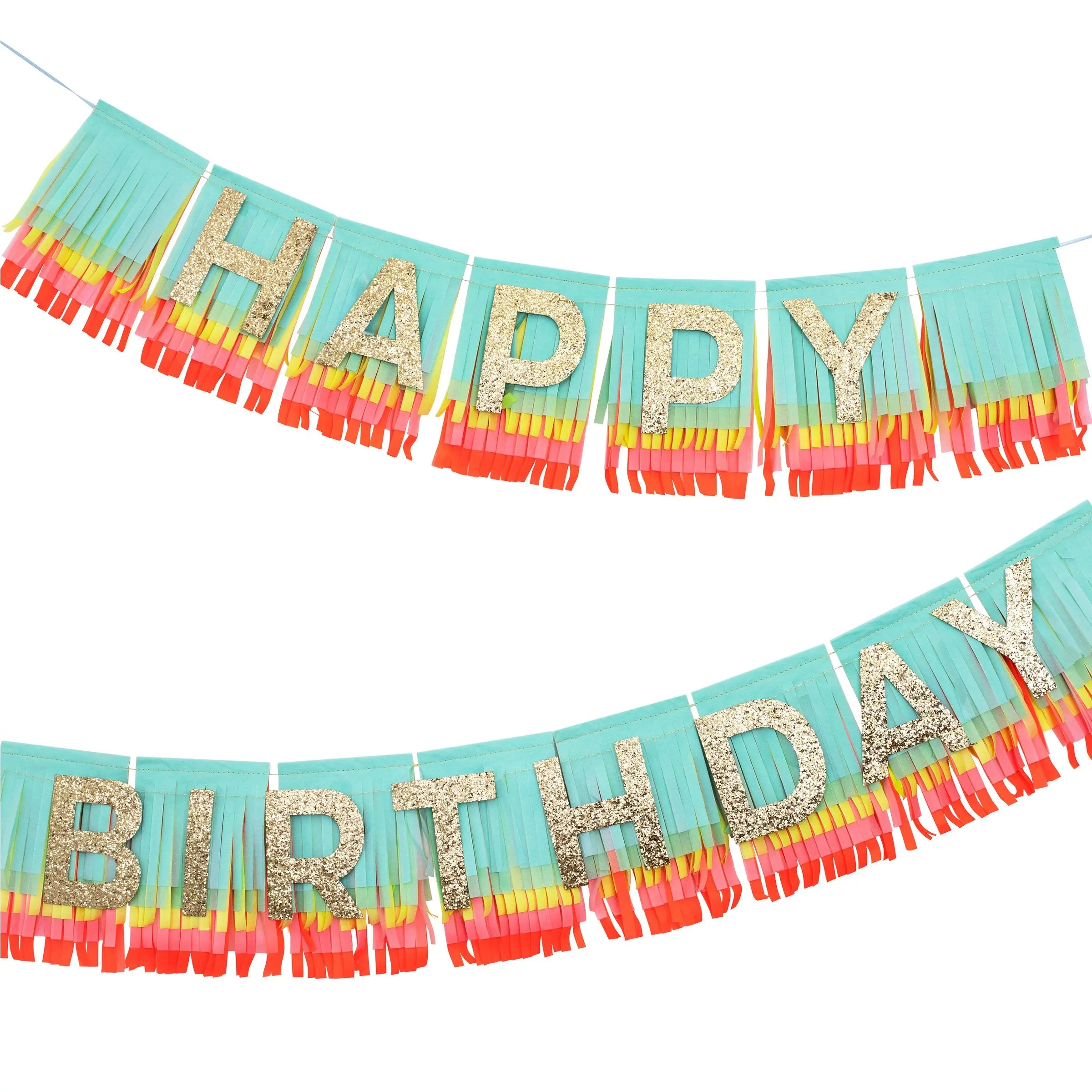 Rainbow Happy Birthday Fringe Garland Set