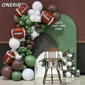 ONERIR 133Pcs Soccer Balloon Garland Arch Kit Sage Green & Coffee Brown Latex Balloons with Soccer Foil Balloons Touch Down Football Theme Party Decorations for Sports Birthday Game Day Party Supplies