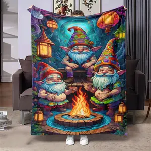 Gnome Pattern Blanket, 1 Count Soft Warm Nap Throw Blanket, Air-Conditioned Room Blanket For Home Office Travel Camping