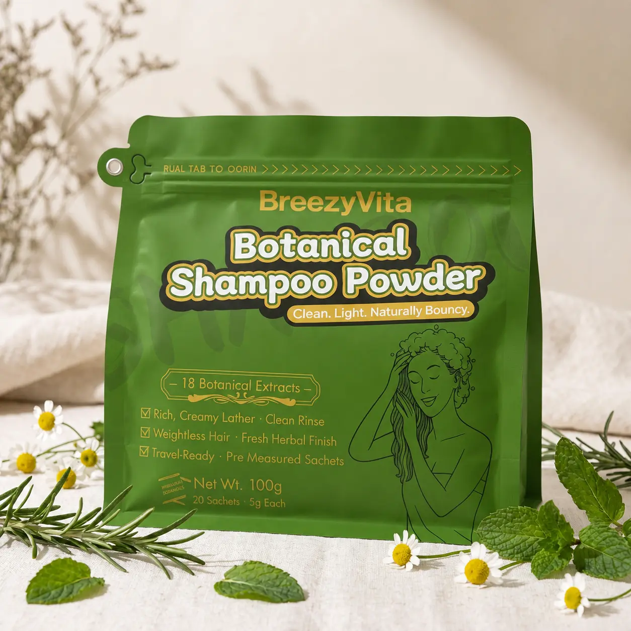 BreezyVita Botanical Shampoo Powder, Plant-Based Dry Shampoo, Deep Cleansing Scalp Care Routine, Oil Control, Volume Boost for Fine & Curly Hair Routine, Natural Hair Care Botanicals