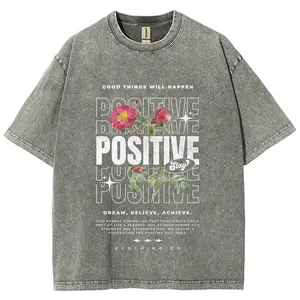 Clothing Co Positive Vibes Oversized Tee Unisex Fit Washed T-Shirt Comfortable Fittable Soft for Everyday Wear Round Neck Casual Top Breathable Fabric Loose Fit Black Vintage Graphic Tee Jeans Style