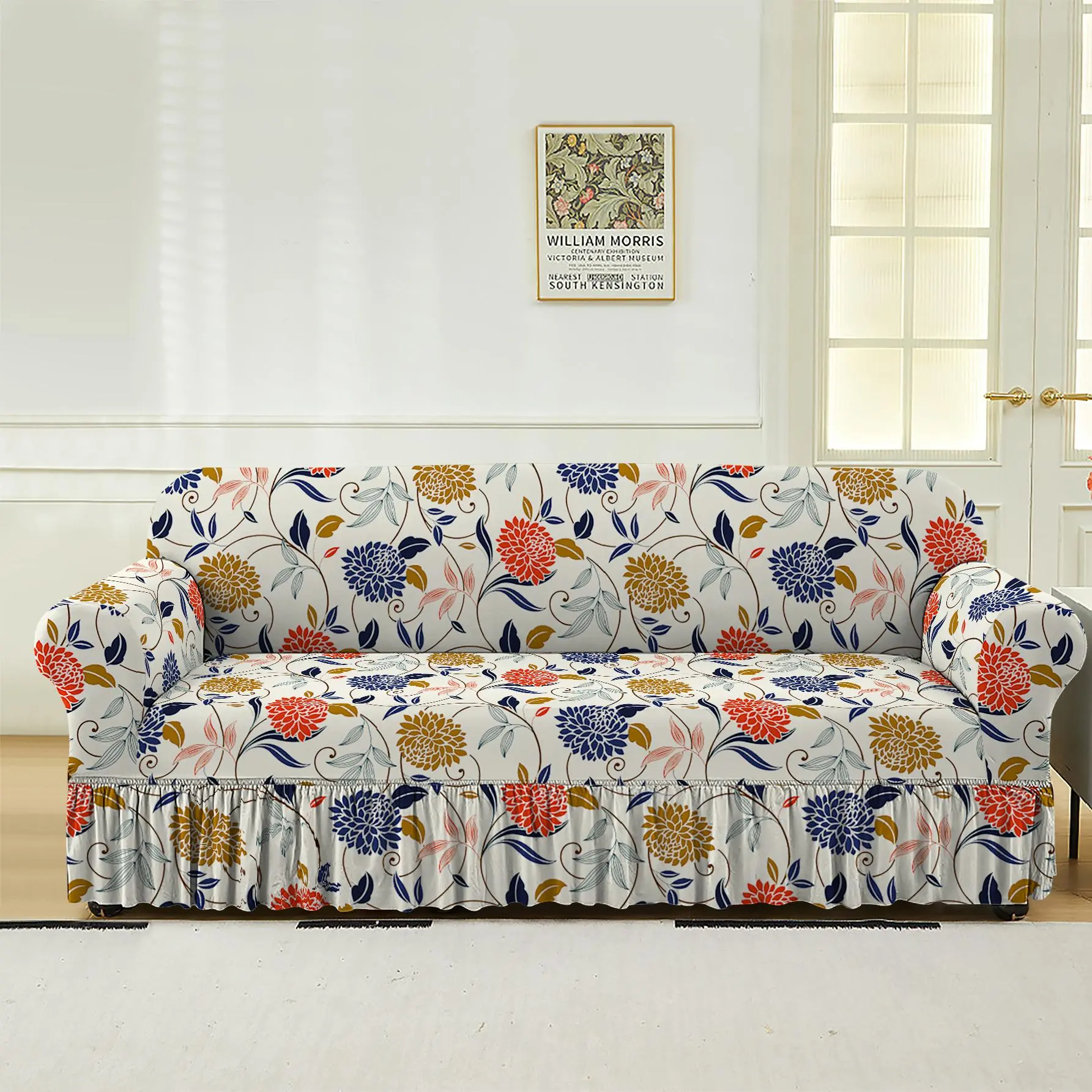 Floral Print Sofa Cover, 1 Count Washable Sofa Slipcover with Tie Rope, Dustproof Sofa Protector for Home Living Room, Soft Couch Protector, Soft Sofa Protector, Sofa Covers Washable