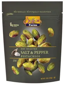 Setton Farms Naturally Seasoned Pistachio Kernels, Salt and Pepper, No Shell Pistachios, Certified Non-GMO, Gluten Free, Vegan and Kosher, 5 oz Resealable Pouch