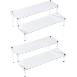 2 Pack 2-Tier Clear  Display Stand Display Shelf for Dessert Jewels Figurines, Clear Cupcake Stand - 2 Pack ( 12" * 6.9" * 4.25" )