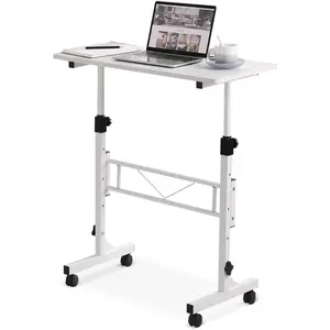 Small Standing Desk Adjustable Height, Mobile Stand Up Desk with Wheels, 32 Inch Portable Rolling Desks Conference Room Tables for Walking Pad Treadmill White