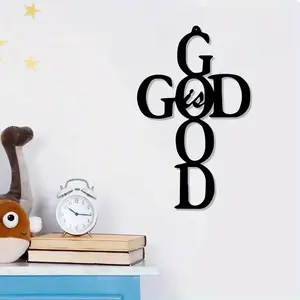1 piece of "God is Good" black cross metal wall art, Crosses Wall Decor - retro iron religious decoration, powder coated weather resistant indoor/outdoor Christmas home office church wall decoration, inspired by Christian gifts