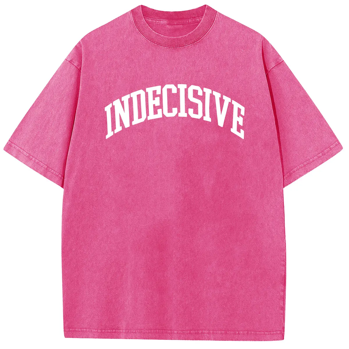 Holafish Acid Washed Shirts INDECISIVE Print Oversized Half Short Sleeves Casual Graphic Tee Summer Comfortable Cotton Plus Size Womenswear Everyday Fit Top Piece