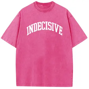 Holafish Acid Washed Shirts INDECISIVE Print Oversized Half Short Sleeves Casual Graphic Tee Summer Comfortable Cotton Plus Size Womenswear Everyday Fit Top Piece
